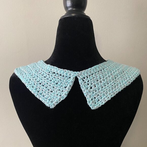 Handmade Crochet Blue Grey Bamboo Rayon Cotton Collar Neckwear Accessory - Picture 4 of 6